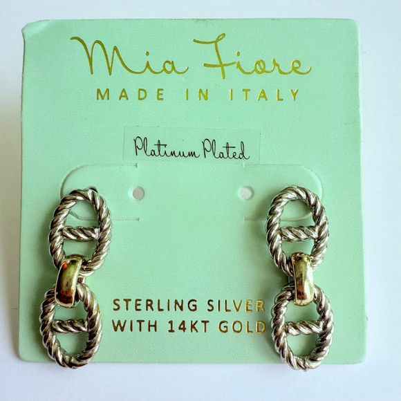 Jewelry - Mia Fiore 14K Gold & Sterling Silver Platinum Plated Pull Tab 1" Earrings Italy